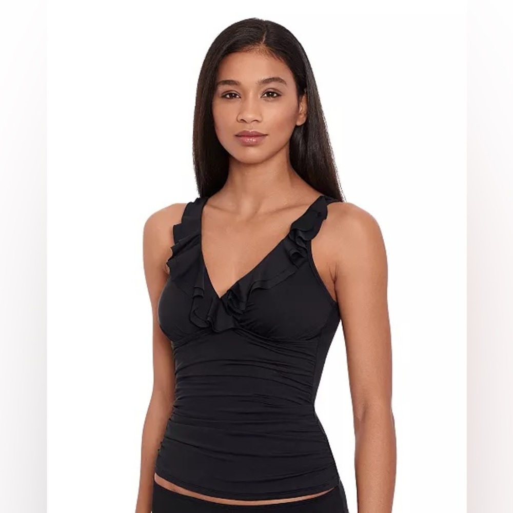 Lauren Ralph Lauren Beach Club Solid Ruffle Tankini Top in Black (8)